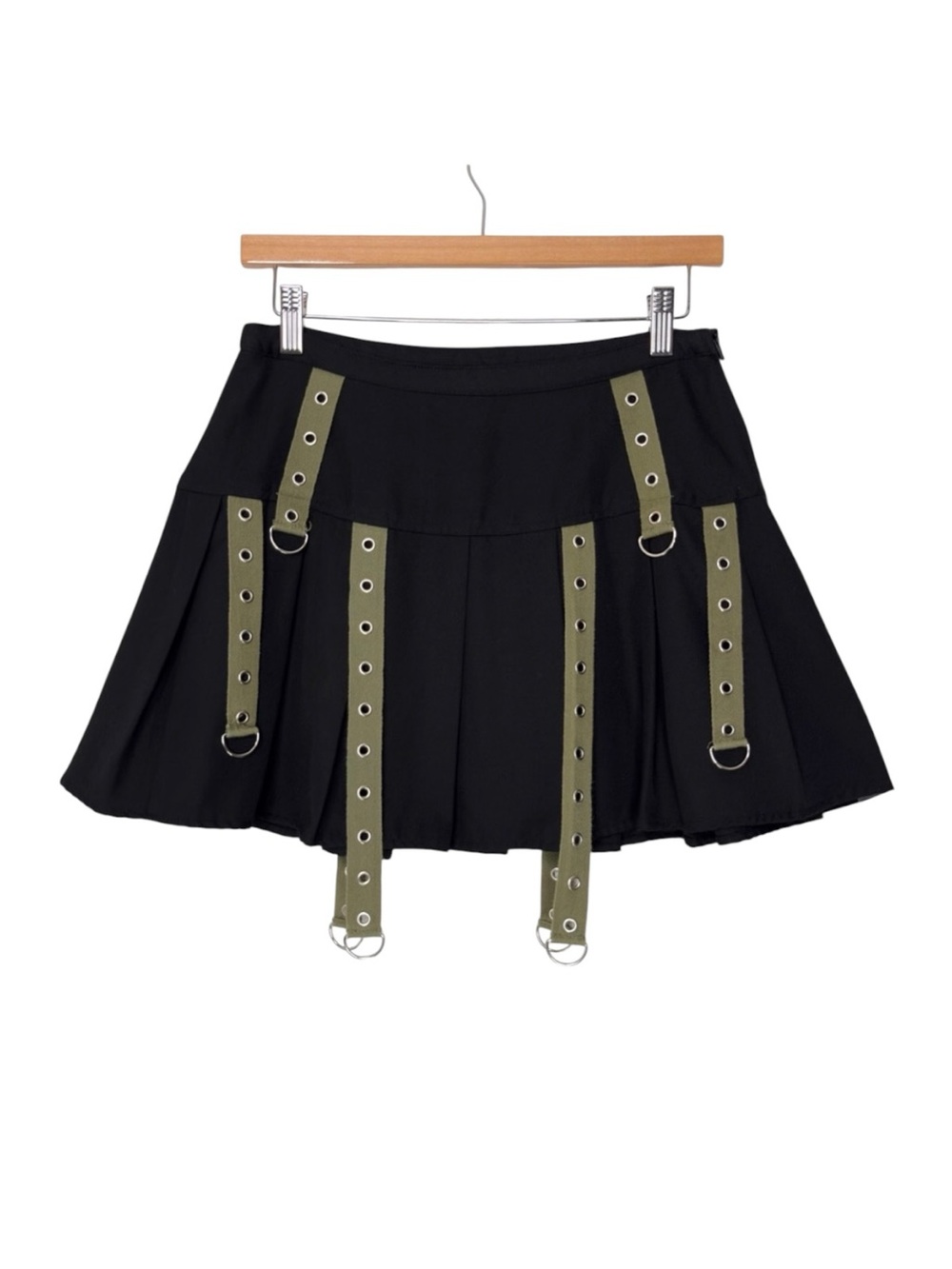 Social Collision Black Pleated Grommet Strap Mini Skirt M Mall Goth Y2K Punk Alt - Picture 3 of 7